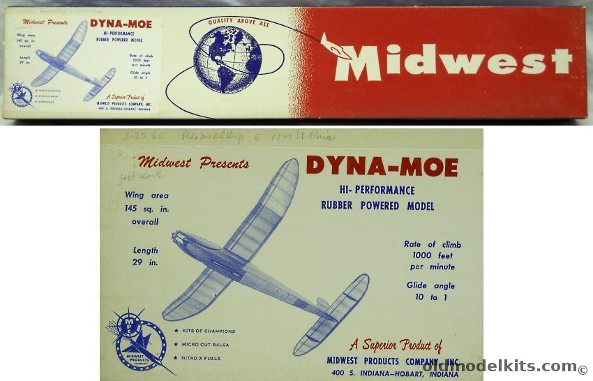 Midwest Wally Simmers' Dyna-Moe - 34 inch Wingspan Flying Cabin Class C for Free Flight or R/C Conversion - (Dynamoe), 402 plastic model kit